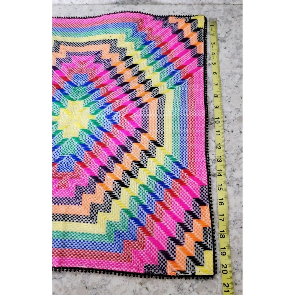 Ignite Rainbow Aztec Pillow Cover Zipper Colorful Black Trim 20‎ x 20 Decor NEW